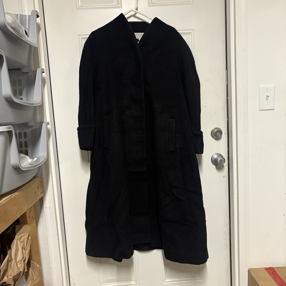 Bert Newman Black 100% Wool Knee Long Jacket Trench Coat Woman Size US 12 Petite